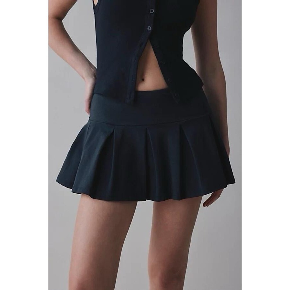 UO Out From Under Black Pleated Jersey Mini Skirt High Rise Cotton Blend Urban‎